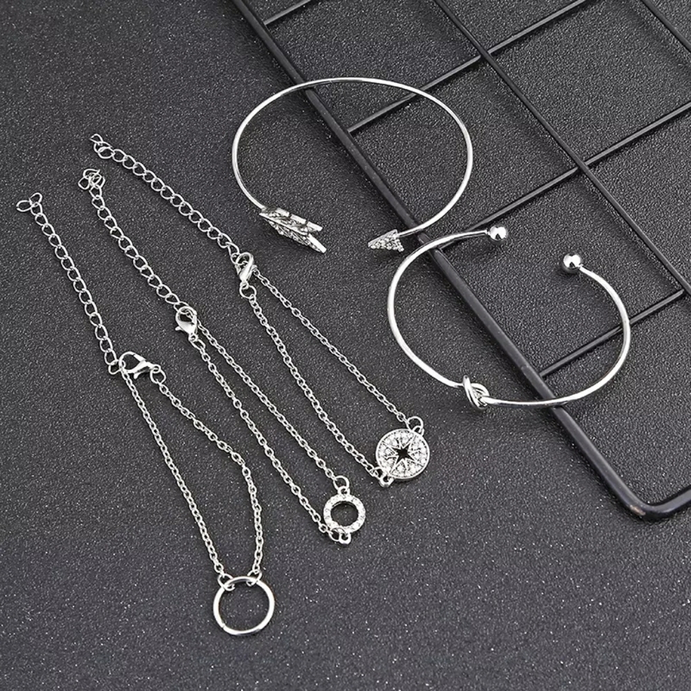 NEW | Arrow Compass 5 PC Silver Pave Bracelet Set - Picture 2 of 10